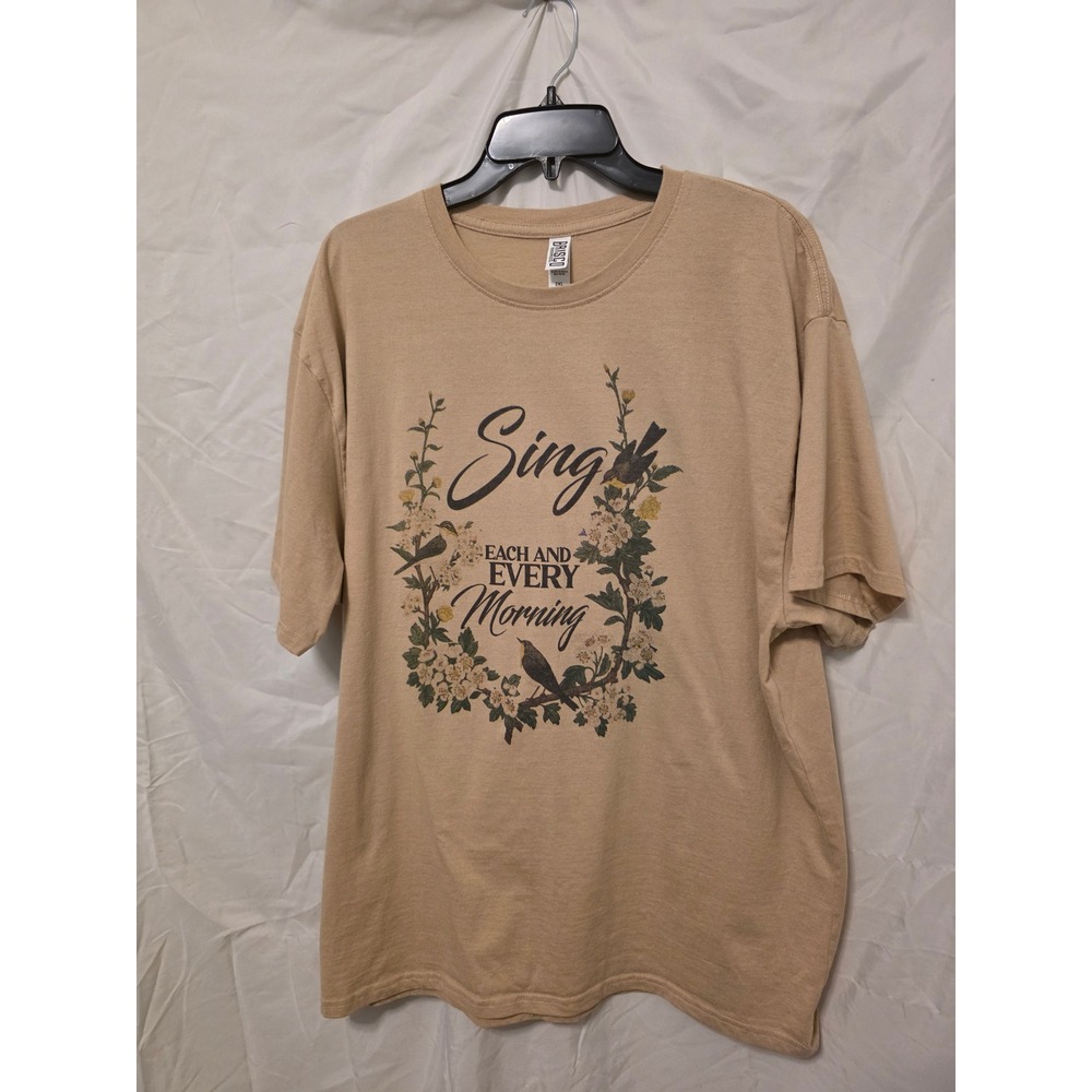 Brisco Brands Sing Each and Every Morning Bird Graphic Tee Tan 2XL Womens